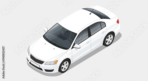 Isometric white sedan car illustration for transportation and travel concepts