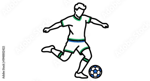 Soccer Player Kicking Ball Action Sport Illustration.