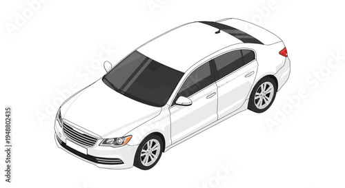 Isometric white sedan car isolated on a white background transportation concept