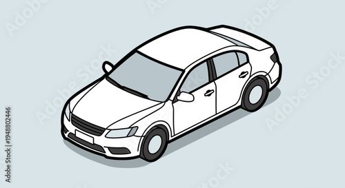 Isometric white sedan car illustration isolated on light blue background