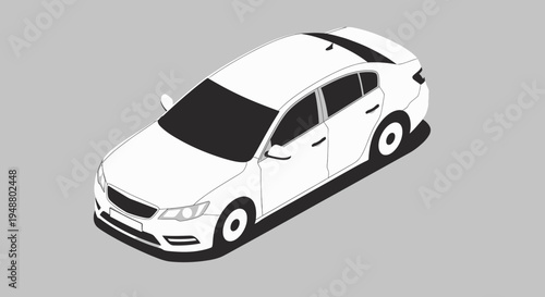 Isometric white sedan car illustration on gray background isolated view
