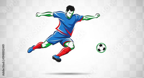 Soccer Player Kicking Ball Action Illustration.
