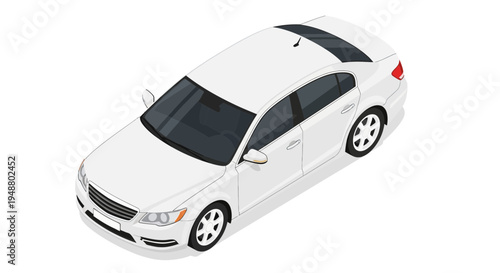Isometric white sedan car isolated on white background digital illustration