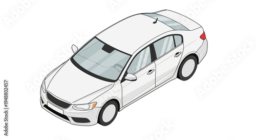 Isometric white sedan isolated on white background clean car design