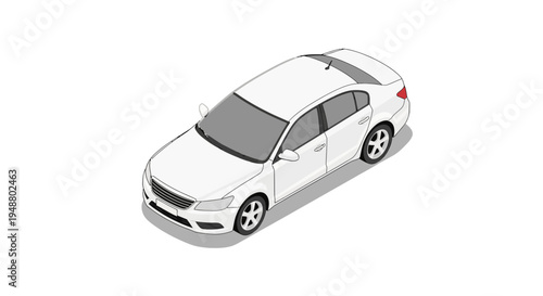 Isometric white sedan isolated on white background for design and transport