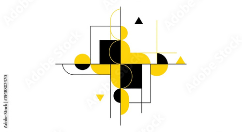 Принти на полотні Abstract geometric composition with yellow and black shapes.