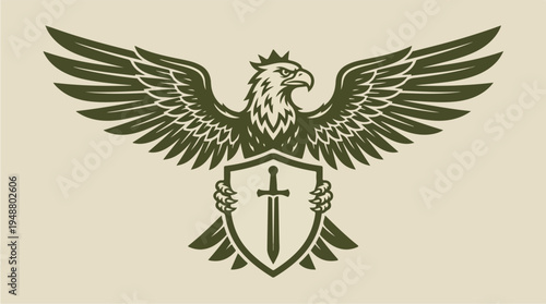Heraldic Eagle Crest with Sword and Shield Emblem.