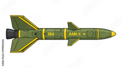 Illustration of a green airtoair missile with yellow accents.