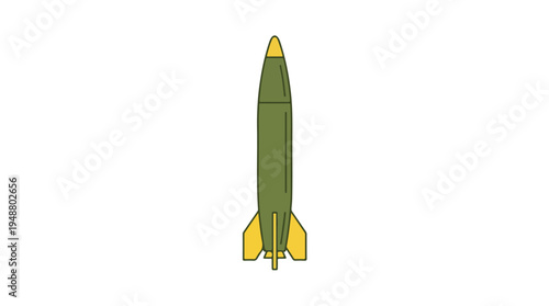 Illustration of a green missile with yellow fins and nose cone.