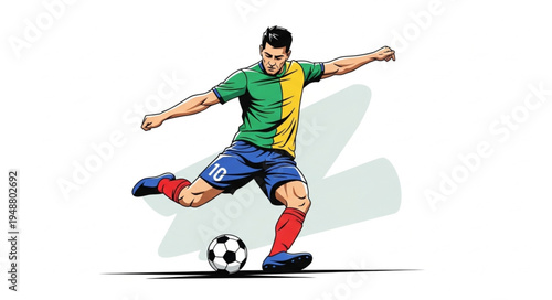 Soccer Player Kicking Ball Action Shot.