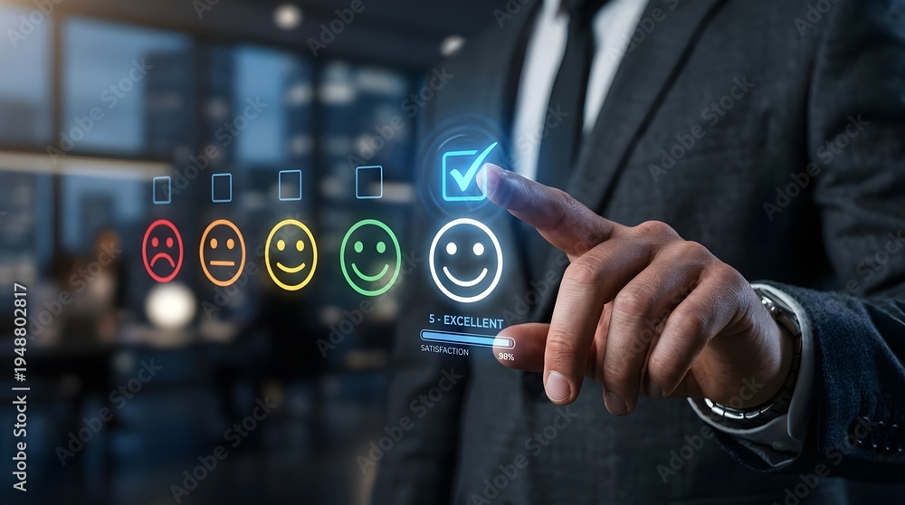 Naklejka premium Measuring Customer Experience: Solutions to Enhance Customer Satisfaction Scores (CSAT) and Conduct Online Feedback Surveys with Smart Emojis to Optimize Business Services in 2026