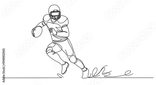American Football Player Running with Ball in Action Sketch.