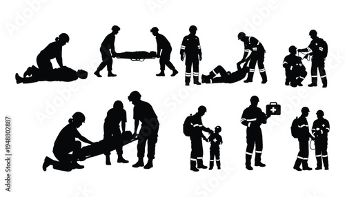 Battlefield Medic Silhouette Providing Emergency Aid in Combat