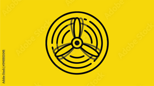 Propeller icon on a vibrant yellow background representing air travel and aviation.
