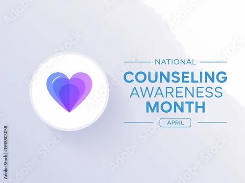 National counseling awareness month purple and blue heart logo on white background for april mental health campaign
