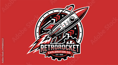 Retro Rocket Exploration Company Logo Design.