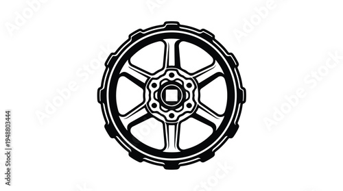Stylized Black and White Illustration of a Car Wheel Rim.