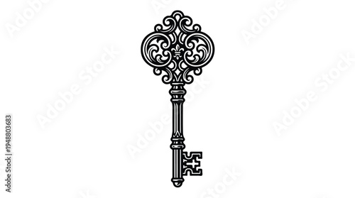 Vintage Ornate Skeleton Key Illustration.