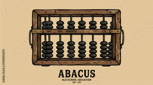 Vintage Wooden Abacus Old School Education Tool Illustration.