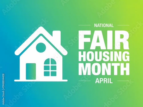 National fair housing month april logo with house icon on colorful gradient background