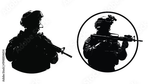 Battlefield Medic Silhouette with Rifle in Tactical Gear