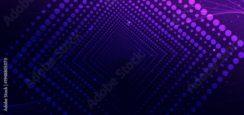 Purple dotted tunnel abstract futuristic technology background.
