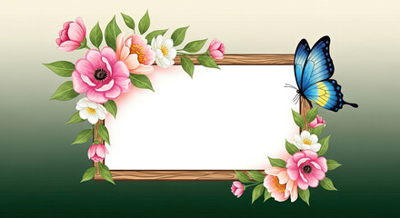Floral frame with butterfly decoration for photo or text