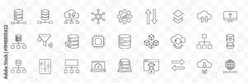 Data, Network and Cloud Computing Line Icons Set. Server, Database, Internet, Storage, Security, Analytics, IT Technology Vector Symbols