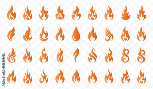 Diverse Fire Flame Icons Vector Set Modern Collection of Hot, Burning, and Heat Symbols for Design