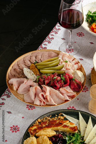 Wallpaper Mural a plate of cold meats and a glass of red wine Torontodigital.ca