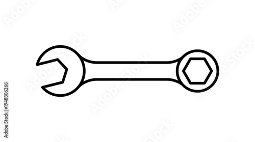 "Double-ended open wrench outline icon symbolizing mechanical tool for gripping and turning bolts."