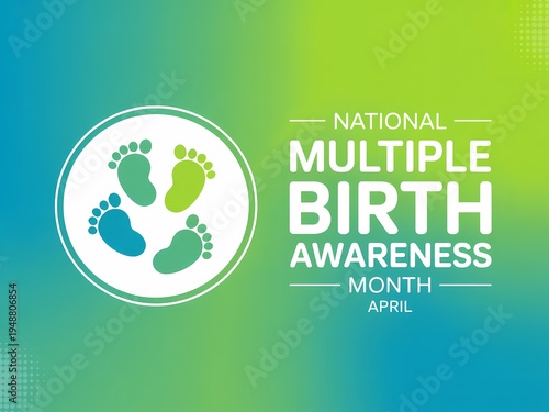National multiple birth awareness month april awareness campaign logo with footprints on colorful gradient background