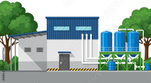 Industrial Water Treatment Facility Illustration Vector Graphic for Environmental Services and Manufacturing