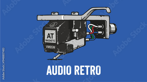 Audio Retro Turntable Cartridge Stylus Illustration.