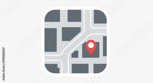Modern digital map icon with red location pin marker.