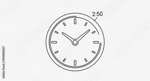 Simple Line Drawing of a Clock Face Showing Time.