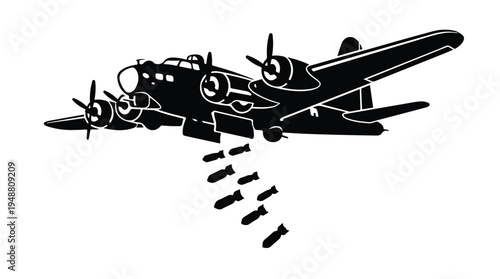 Vintage Bomber Plane Dropping Bombs.