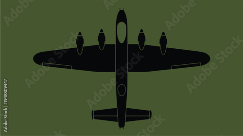 Vintage Military Bomber Airplane Silhouette.
