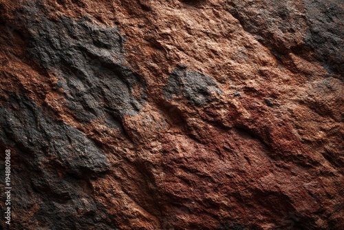 Close-up of rough, textured rock surface with reddish-brown and gray patches