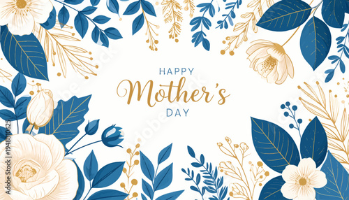 Happy Mother's Day card with mom, child, and baby enjoying family love together