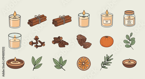 Aromatic candles and ingredients for relaxation and home fragrance
