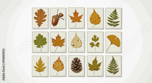 Autumn leaves and acorn isolated on white backgrounds illustration set