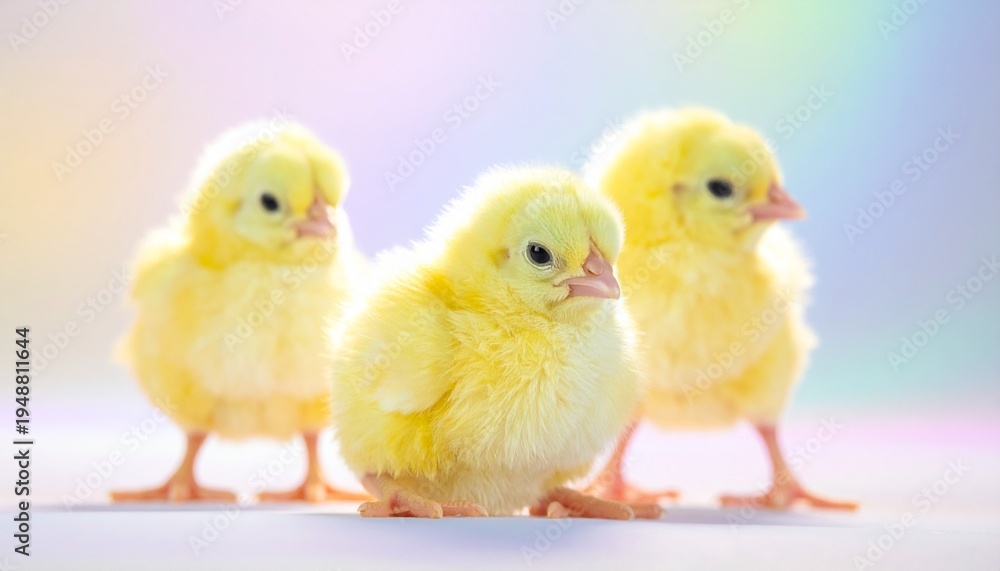 Fototapeta premium Chicks trio, fluffy innocence, spring vitality