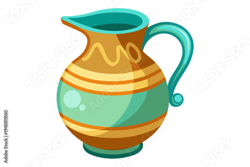 A colorful illustration of a ceramic pitcher with a handle and spout