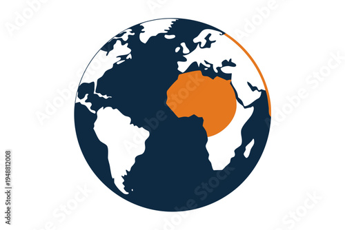 A vector graphic illustration of the African continent highlighted on a globe