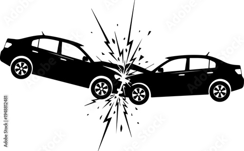 Two cars colliding head-on, crash impact Vector Art
