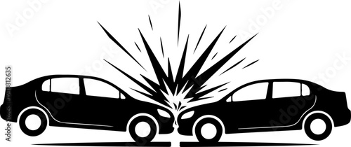 Two cars colliding head-on, crash impact Vector Art