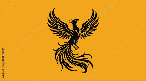Black Phoenix Bird Icon Graphic.