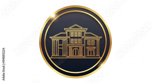 Luxurious gold mansion icon on black background with shiny effect