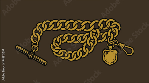 Gold Chain with Lock and Key.